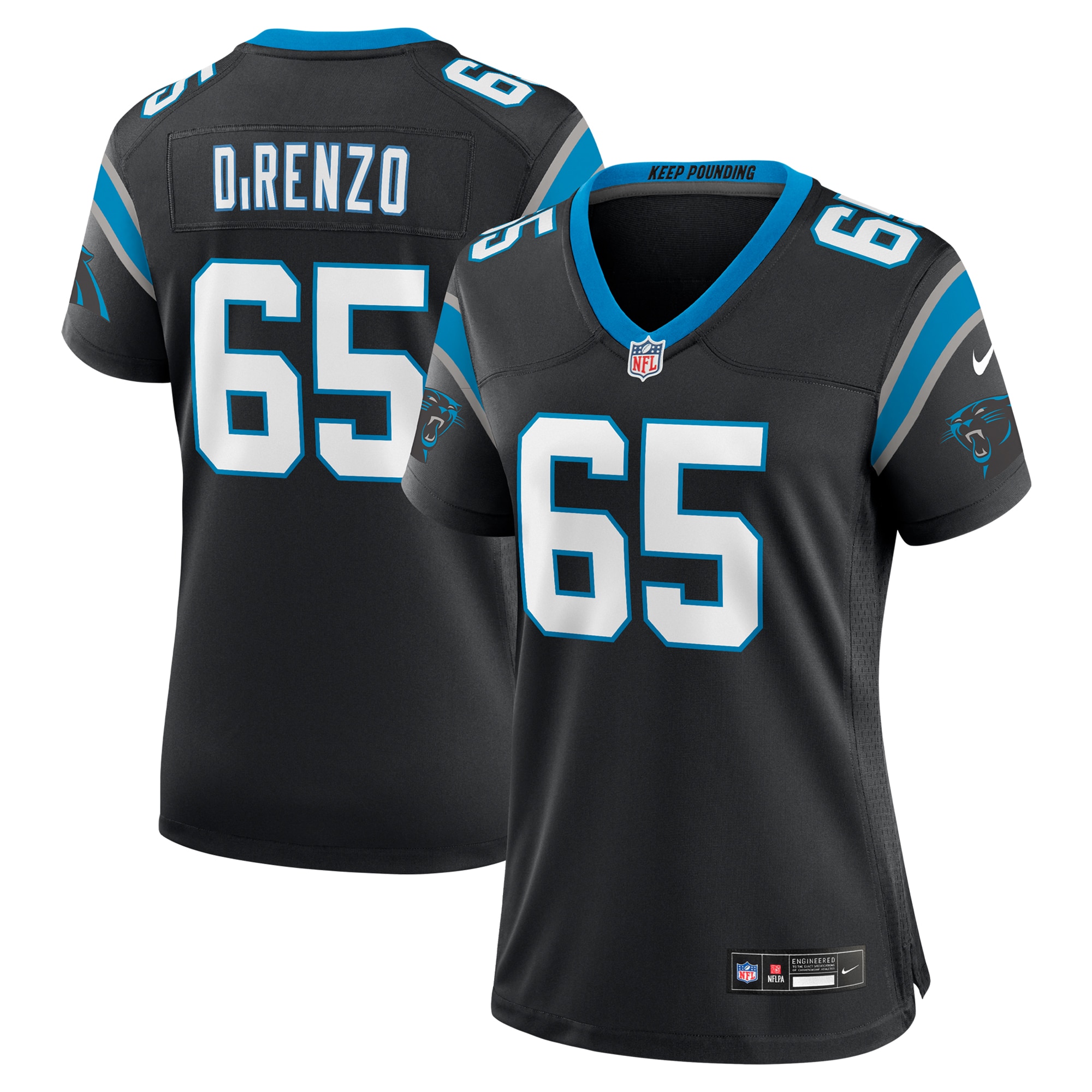 Carolina Panthers J.D. DiRenzo Black Game NFL Jersey Women's