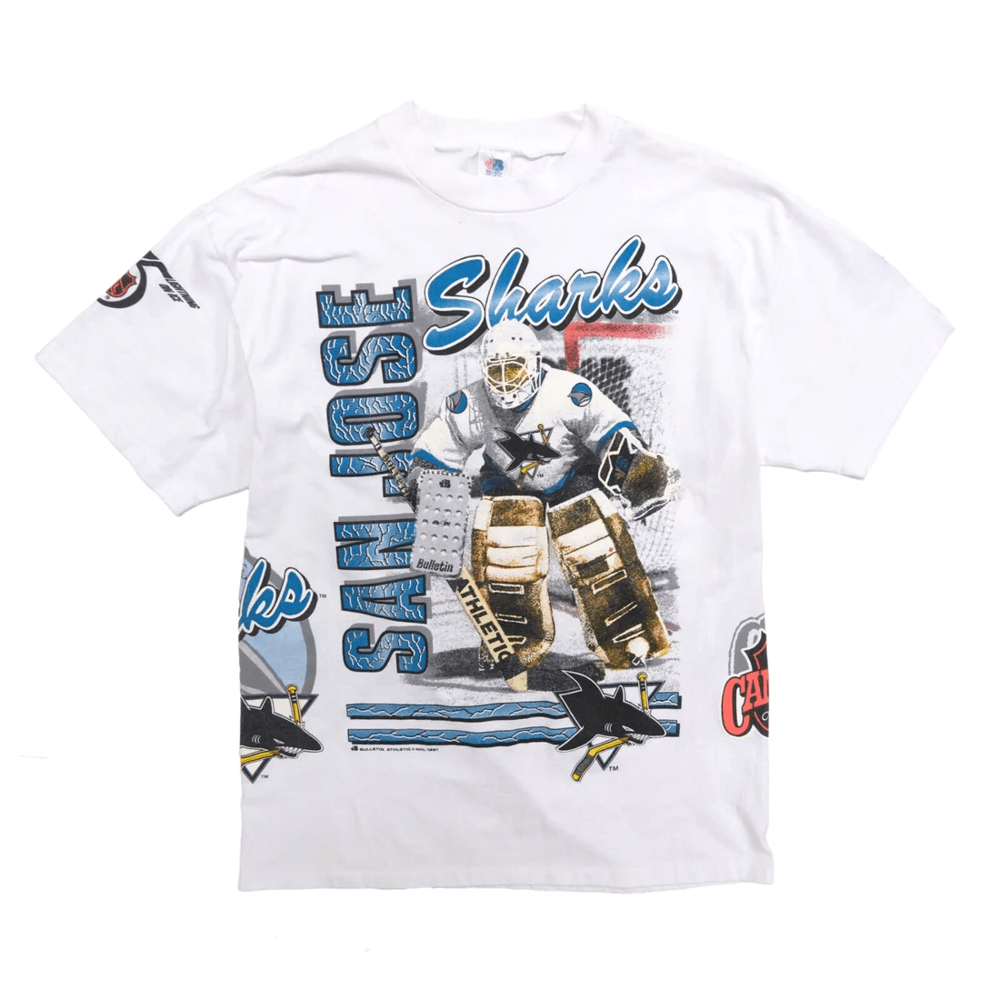 Vintage San Jose Sharks Bulletin Athletic T-Shirt White NHL Jersey Men's