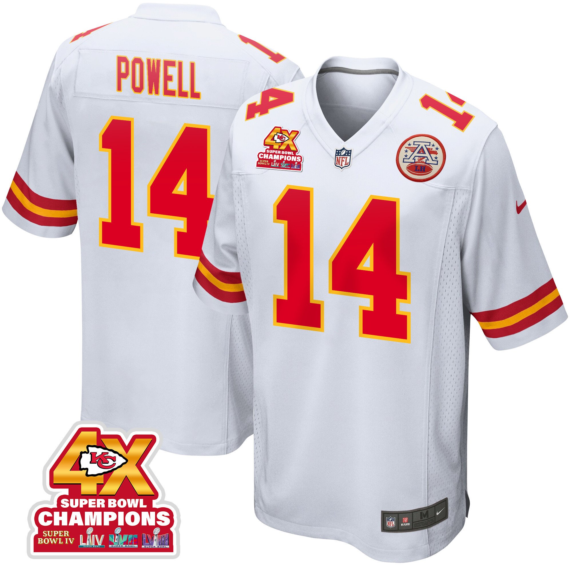 Cornell Powell 14 Kansas City Chiefs Super Bowl LVIII Champions 4X Game White NFL Jersey Men's