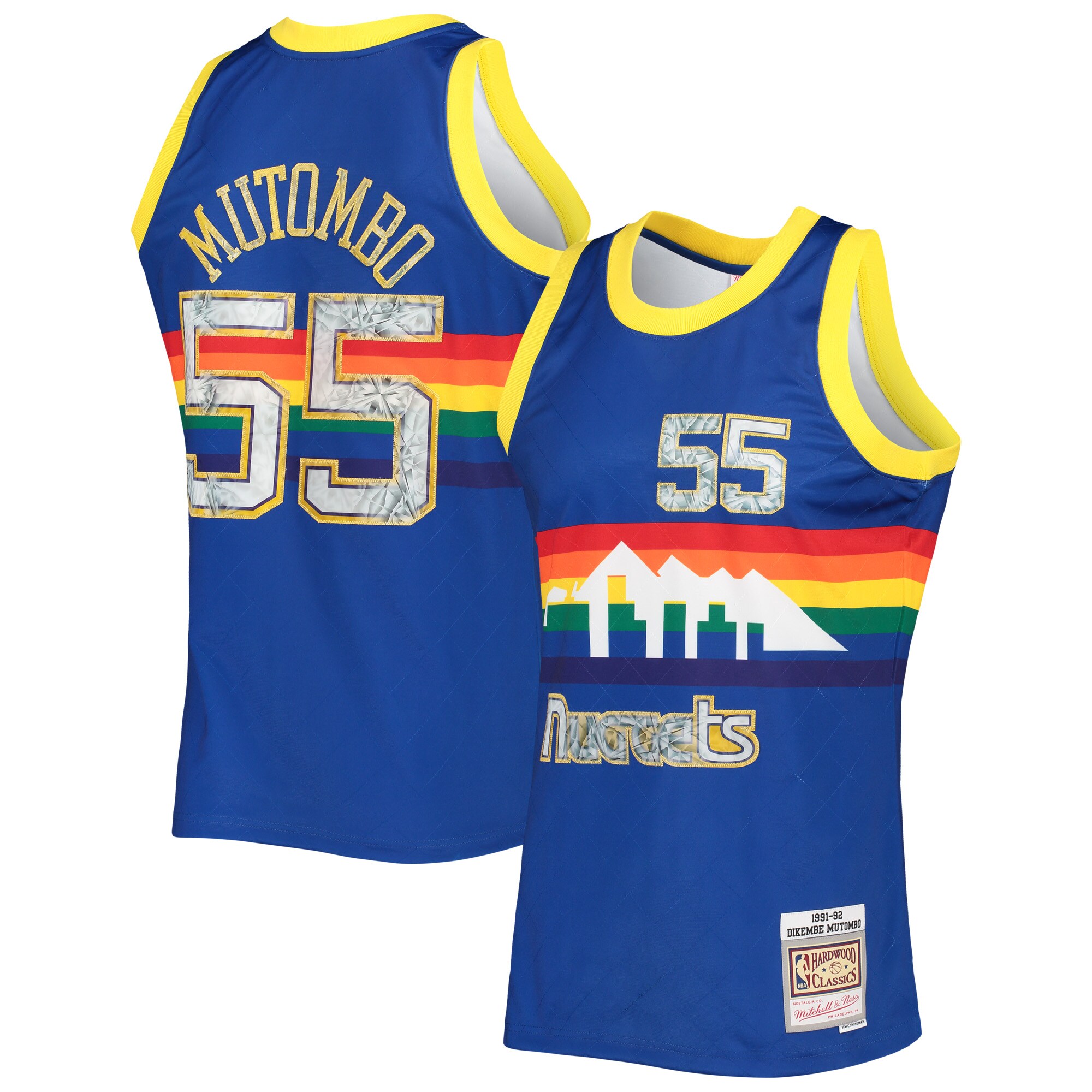 Mitchell Ness Dikembe Mutombo Royal Denver Nuggets 1996/97 Hardwood Classics 75th Anniversary Diamond Swingman NBA Jersey Men's