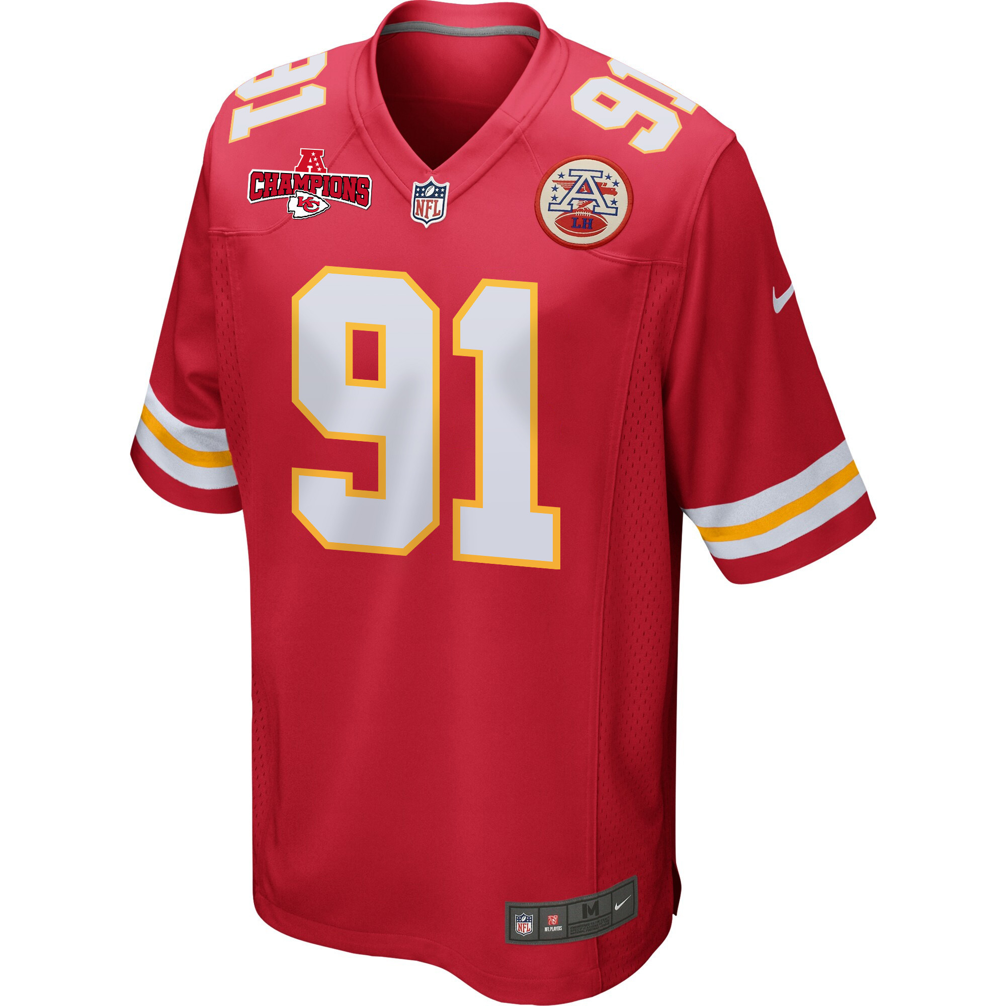 Derrick Nnadi 91 Kansas City Chiefs AFC Champions Patch Game Red NFL Jersey Men's