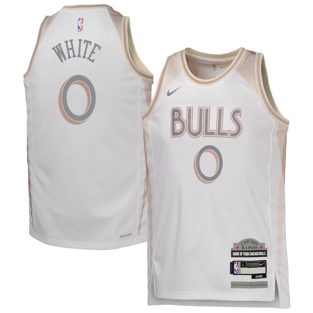 Cob White 0 Chicago Bulls 2024/25 Swingman Playe City Editio White NBA Jersey Youth