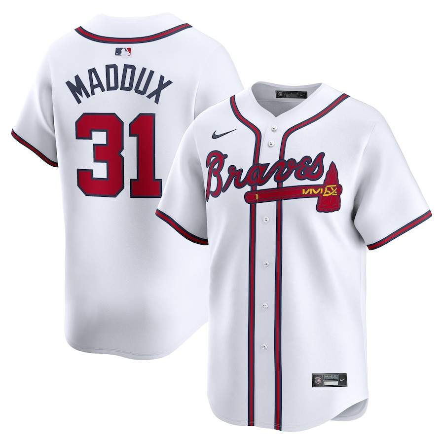 Greg Maddux 31 Atlanta Braves Home Limited Player White MLB Jersey Men's