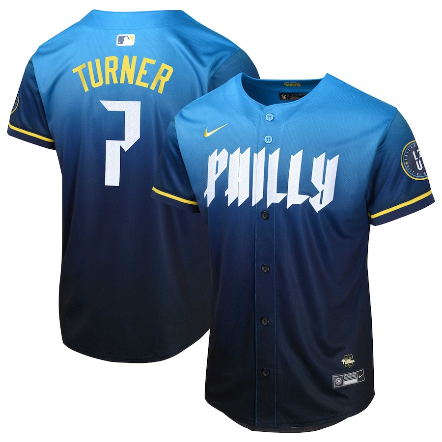 Trea Turner 7 Philadelphia Phillies 2024 City Connect Limited Blue MLB Jersey Youth