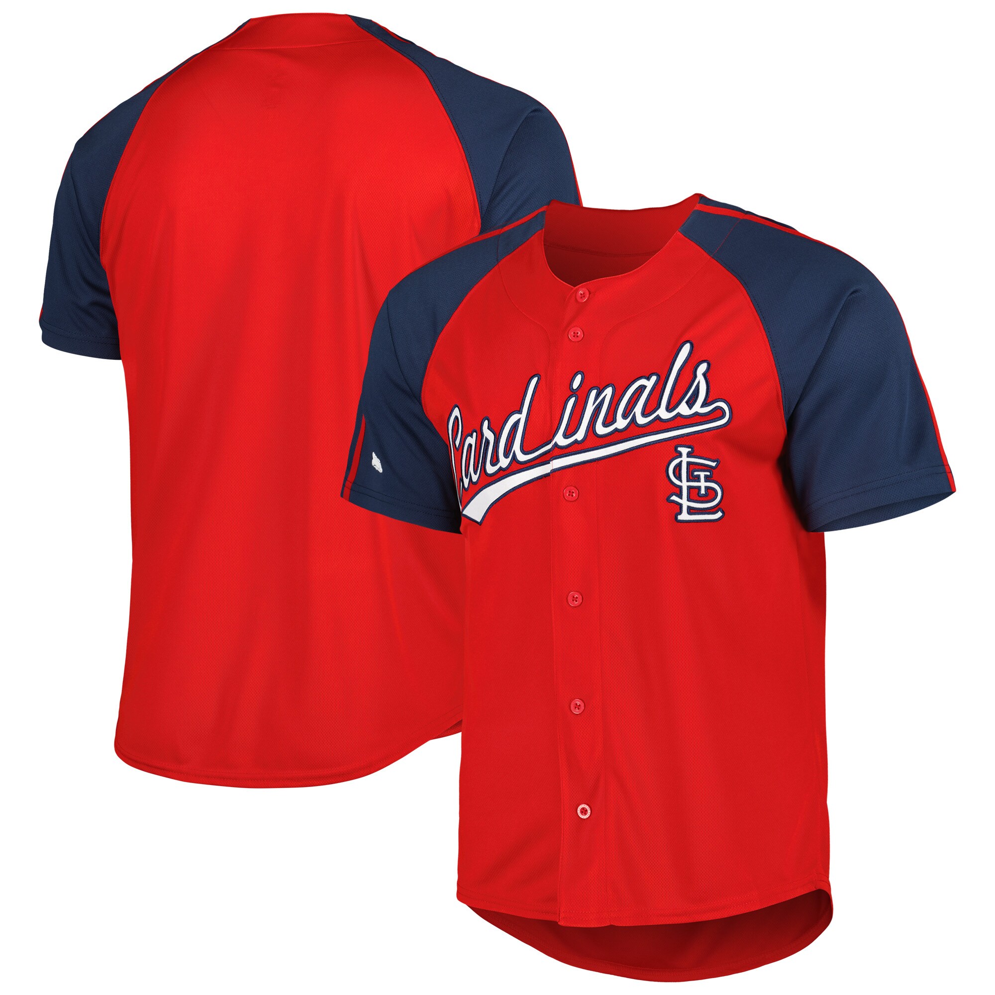 St. Louis Cardinals Stitches Red Button-Down Raglan Fashion MLB Jersey Men's
