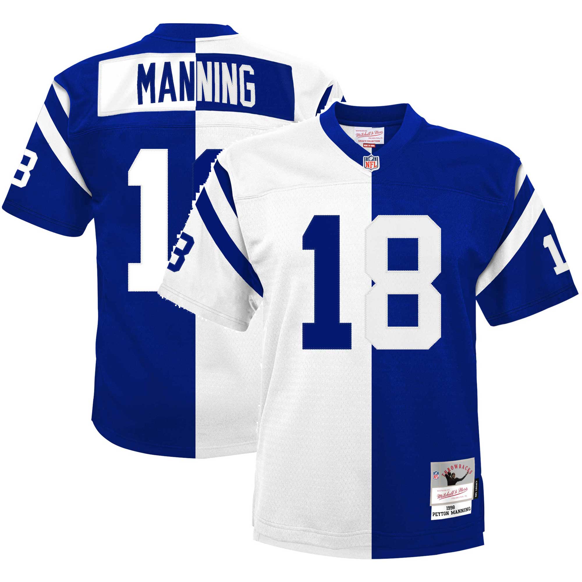 Indianapolis Colts Peyton Manning Mitchell Ness White/Royal Split Legacy NFL Jersey Youth