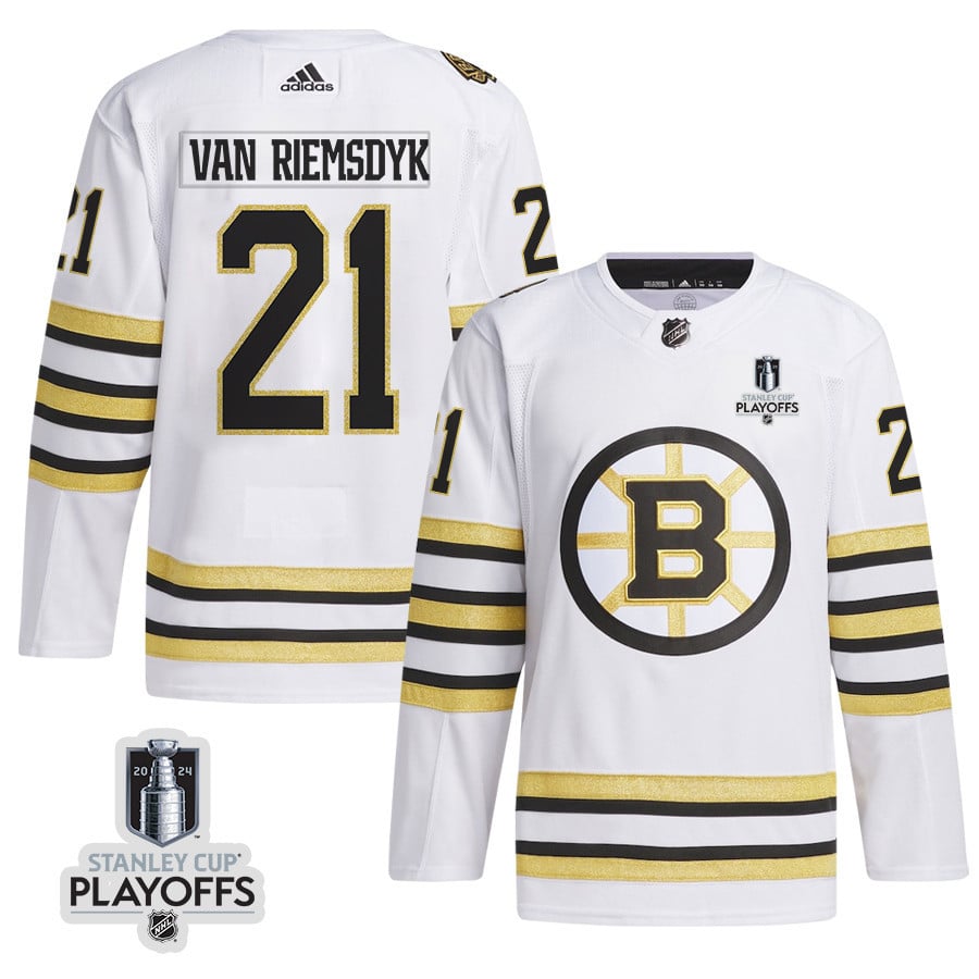 James van Riemsdyk 21 Boston Bruins 2024 Playoffs Patch Away White NHL Jersey Men's