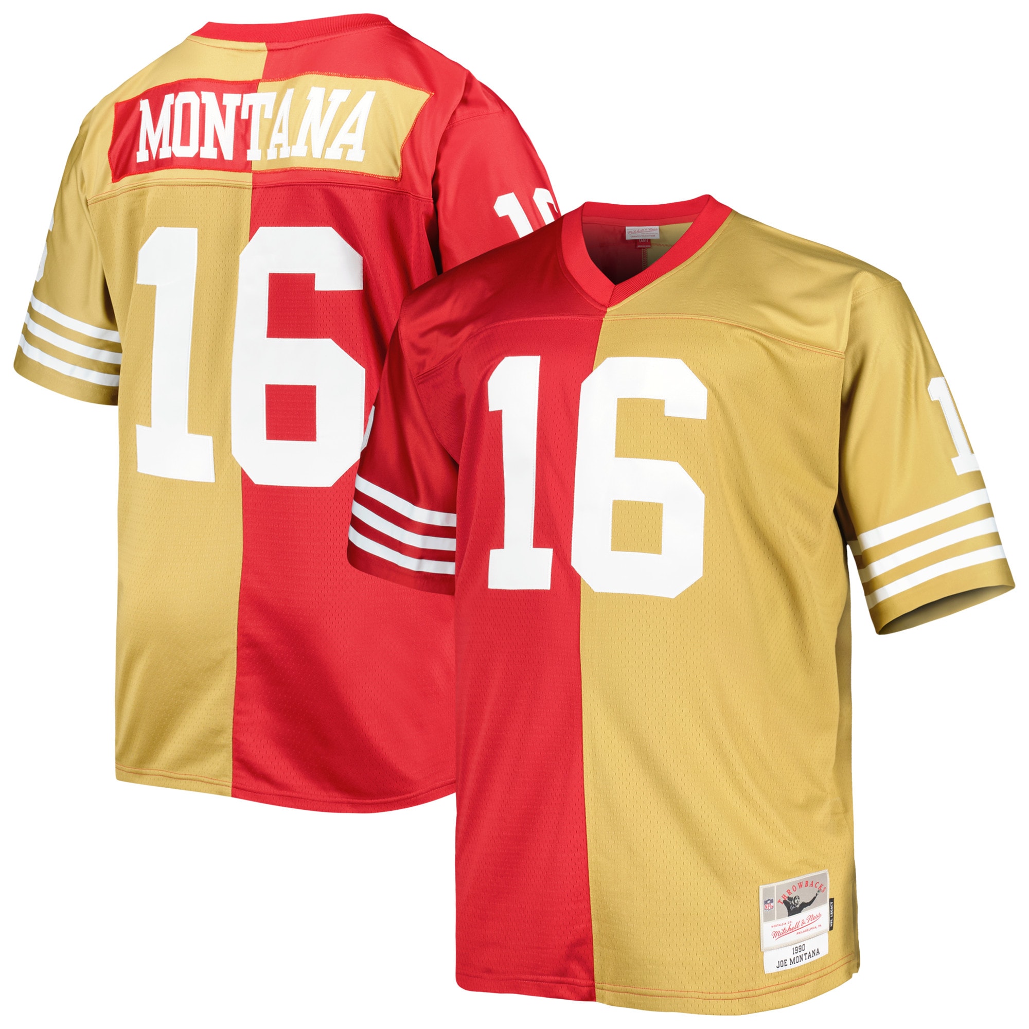 San Francisco 49ers Joe Montana Mitchell Ness Scarlet/Gold Big Tall Split Legacy Retired Player NFL Jersey Men's