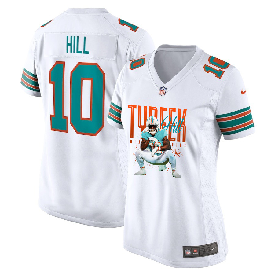 Tyreek Hill 10 Miami Dolphins Cheetah Celebration Alternate Game White NFL Jersey Women's