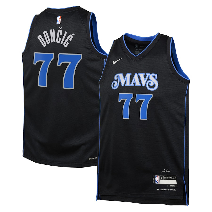 Luka Doncic 77 Dallas Mavericks 2023/24 City Edition Swingma Black NBA Jersey Youth