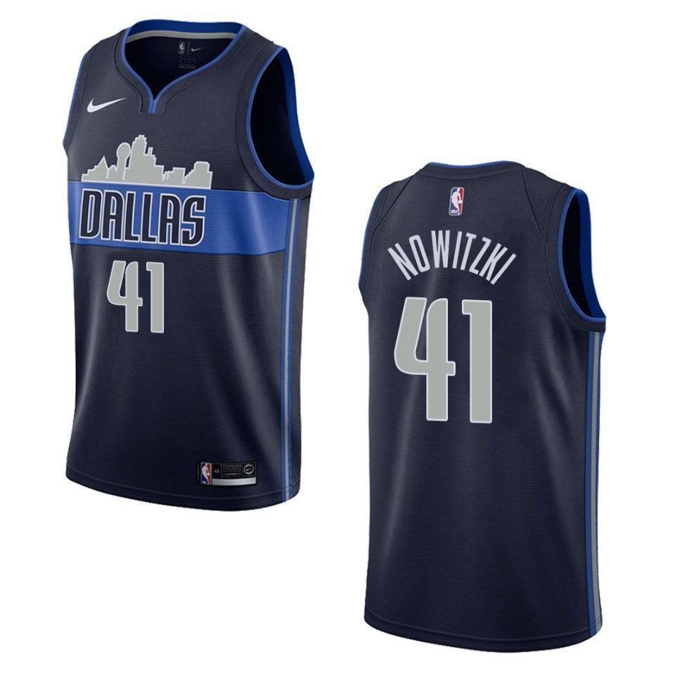 Dallas Mavericks 41 Dirk Nowitzki Statement Swingman Navy NBA Jersey Men's