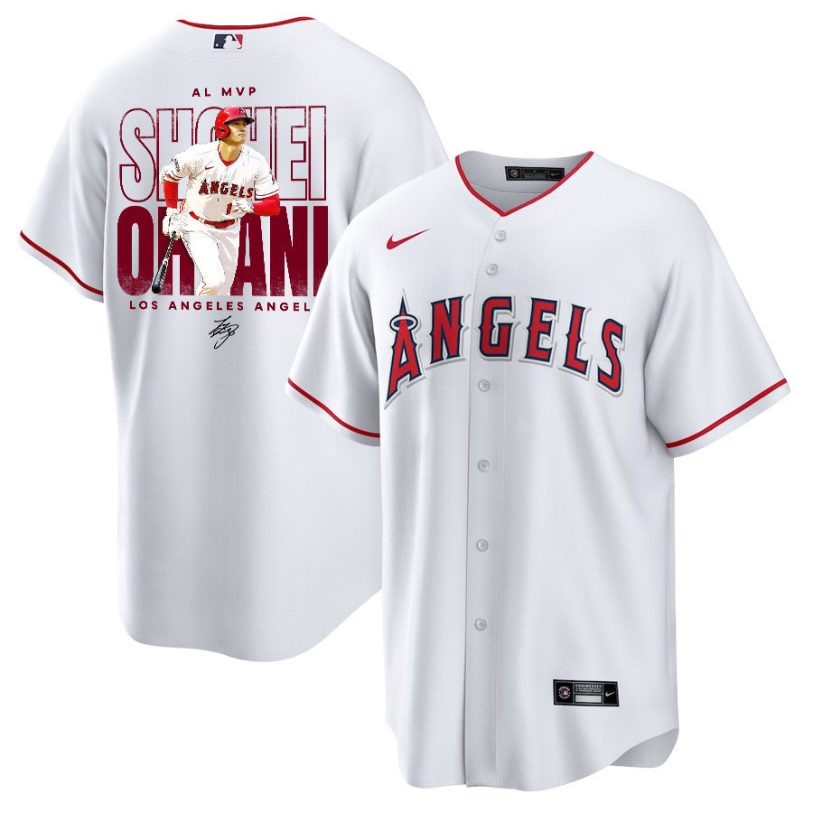 Shohei Ohtani 17 Los Angeles Angels Signed Name 2023 Home Player White MLB Jersey Men's