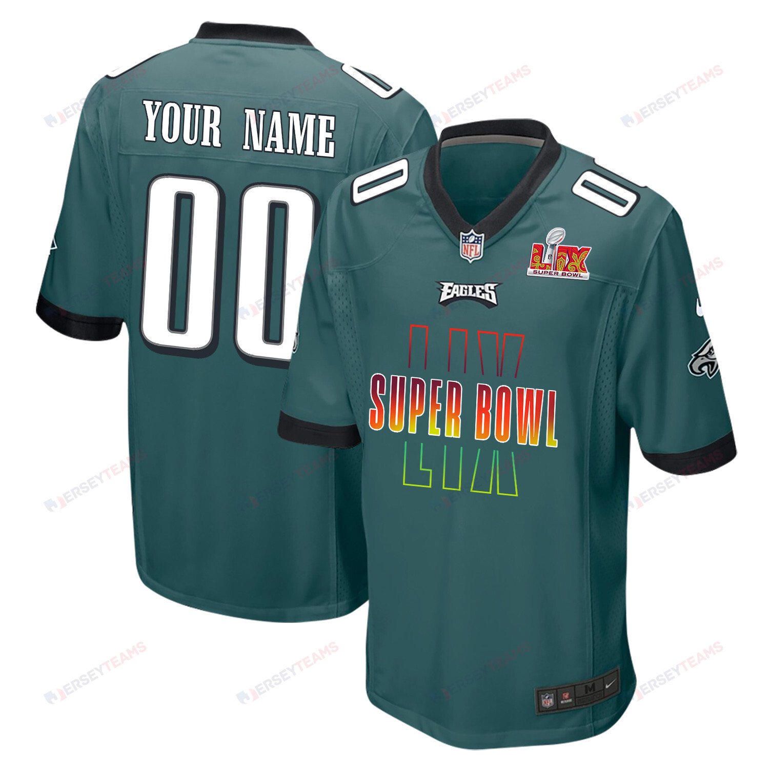 Philadelphia Eagles Super Bowl LIX Game Custom Midnight Green NFL Jersey Men's