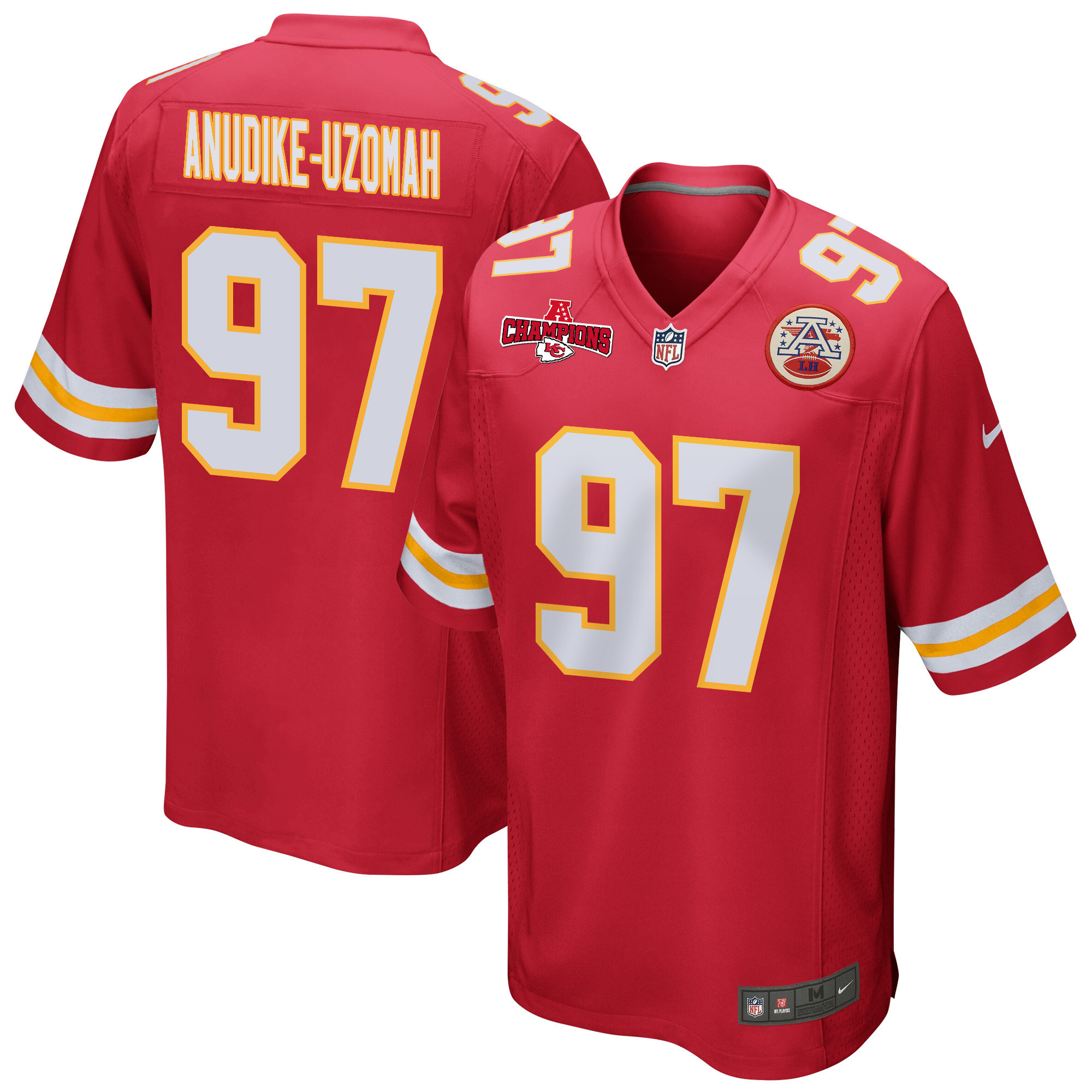 Felix Anudike-Uzomah 97 Kansas City Chiefs AFC Champions Patch Game Red NFL Jersey Men's