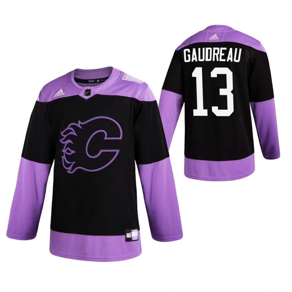 Johnny Gaudreau 13 Calgary FlamesFightsCancer Purple NHL Jersey Men's