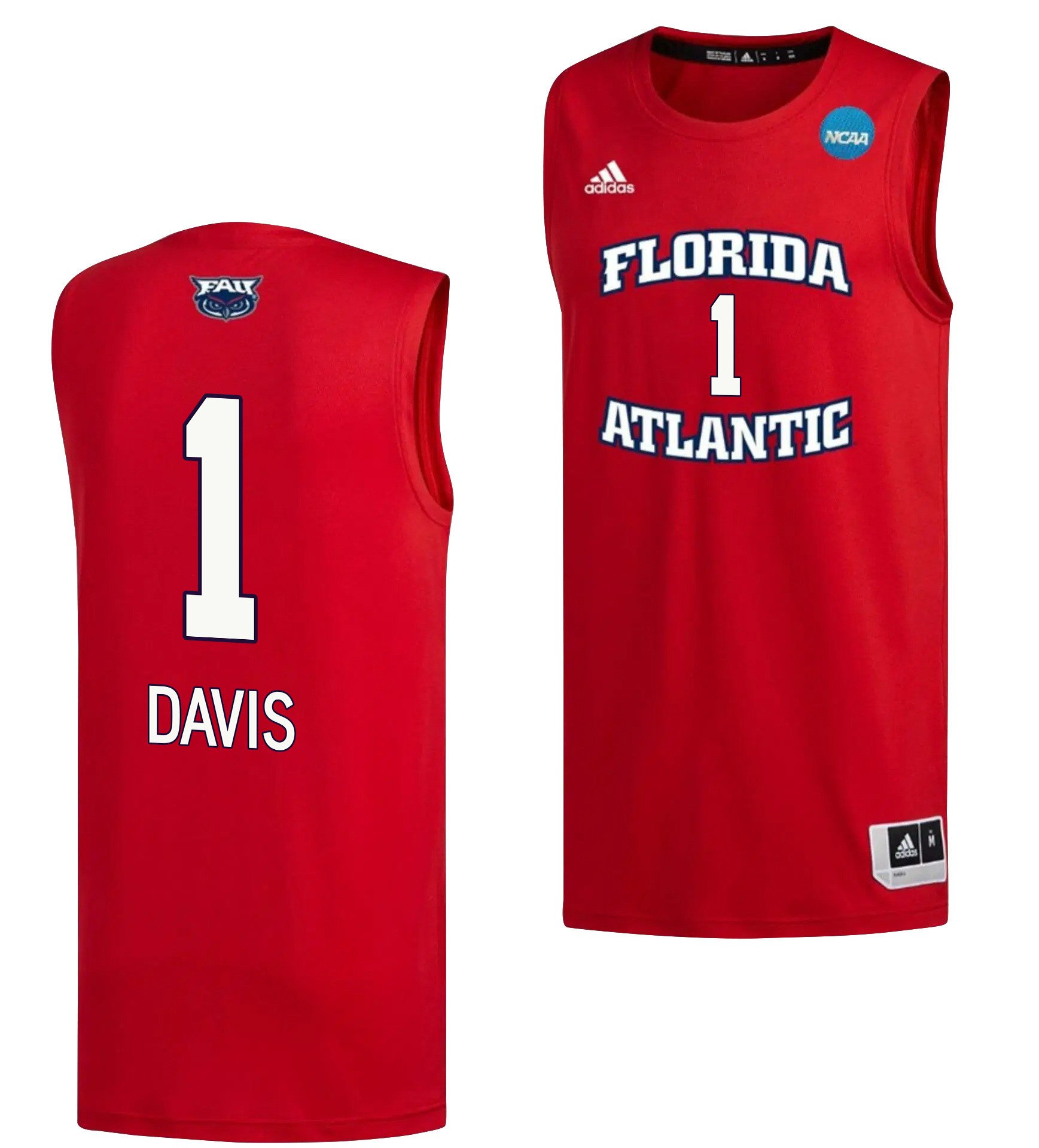 Johnell Davis 1 FAU Owls 2023 March Madness- Red NCAA Jersey Men's