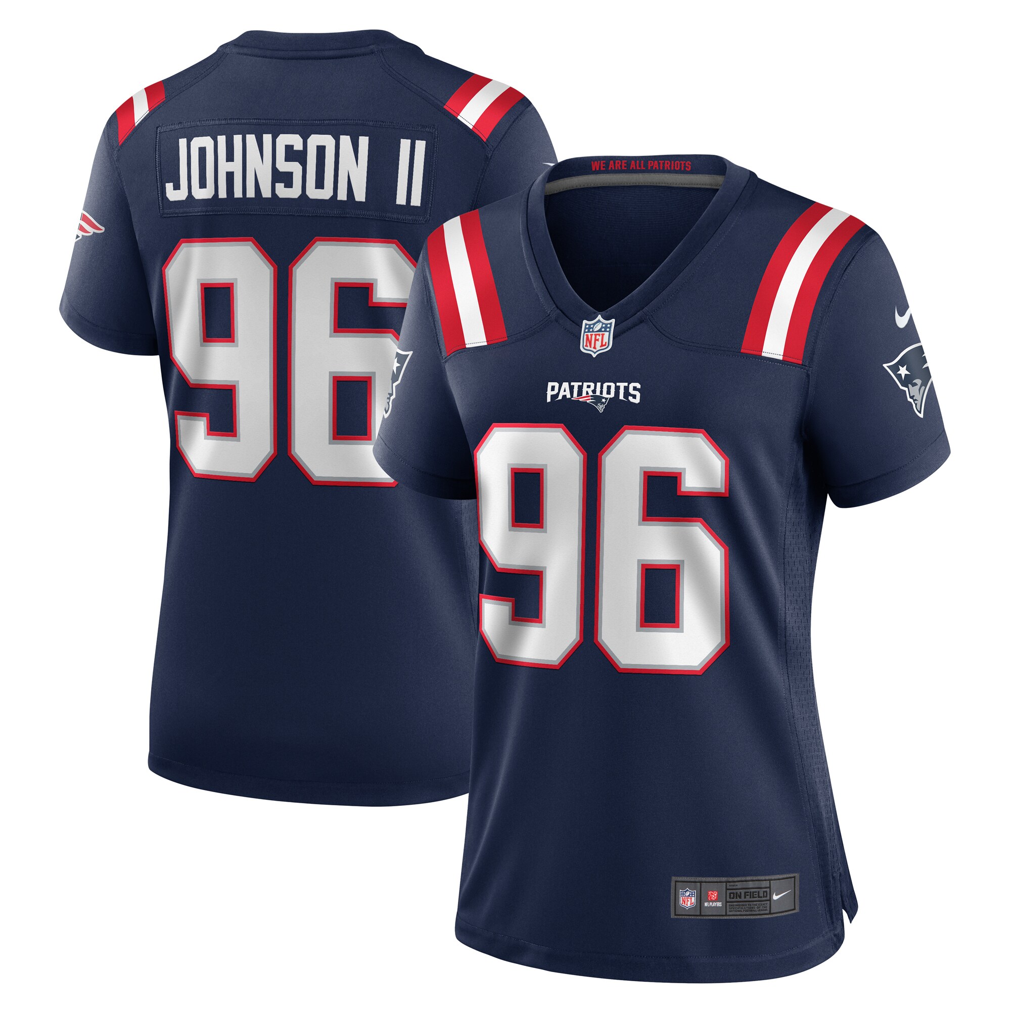 New England Patriots Eric Johnson II Navy Game NFL Jersey Women's