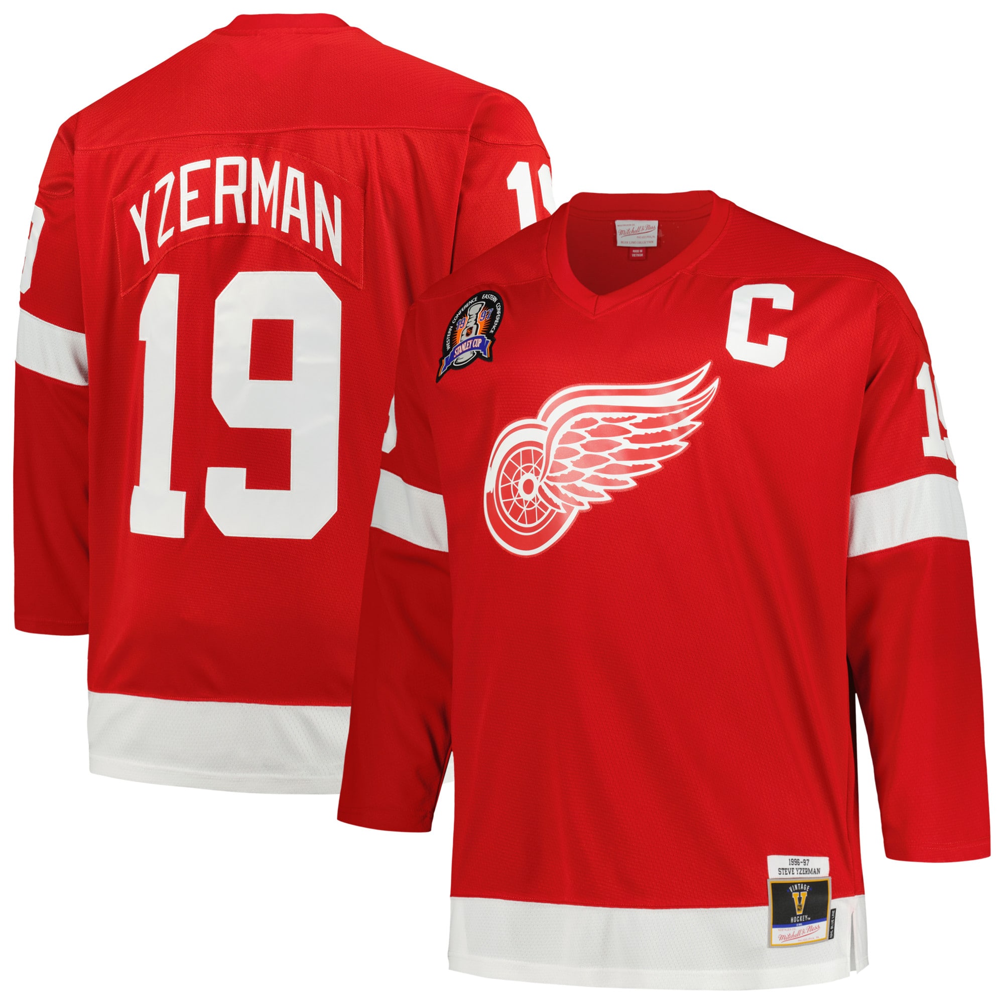 Detroit Red Wings Steve Yzerman Mitchell Ness Red Big Tall Captain Patch Blue Line Player NHL Jersey Men's