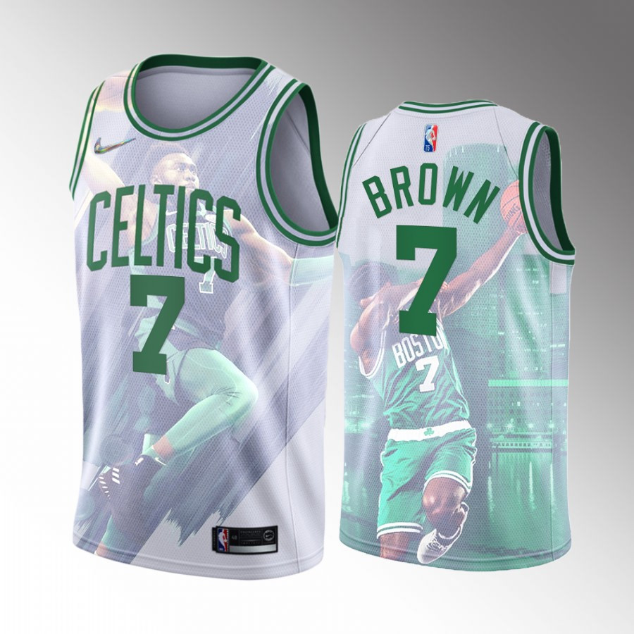 Jaylen Brown 7 Slam Dunk Boston Celtics Special Photo Printin White NBA Jersey Men's