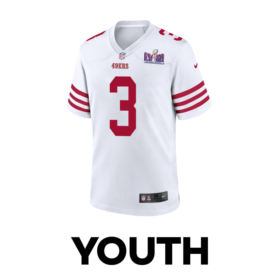 Ray-Ray McCloud III 3 San Francisco 49ers Super Bowl LVIII Patch Game White NFL Jersey Youth