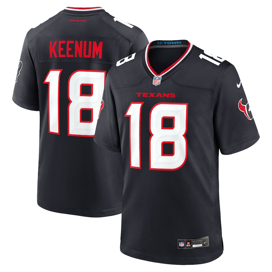 Case Keenum 18 Houston Texans Team Game Navy NFL Jersey Men's