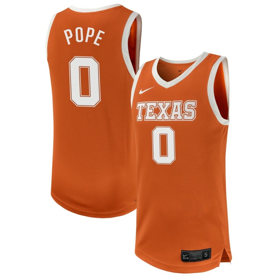 Jordan Pope 0 Texas Longhorns NIL Texas Orange NCAA Jersey Men's