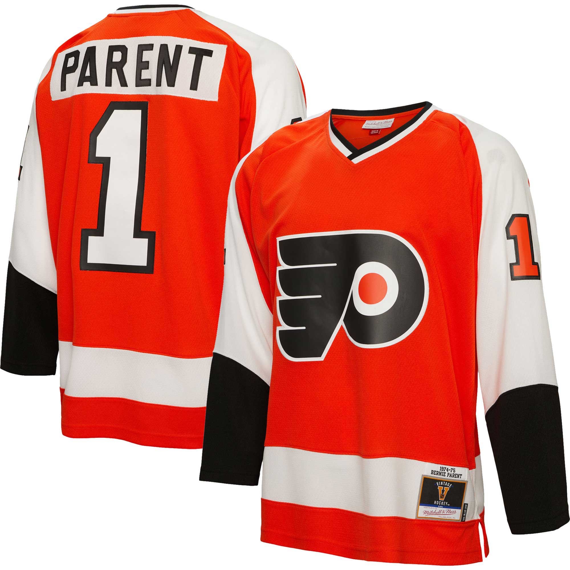 Philadelphia Flyers Bernie Parent Mitchell Ness Orange 1974/75 Blue Line Player NHL Jersey Men's