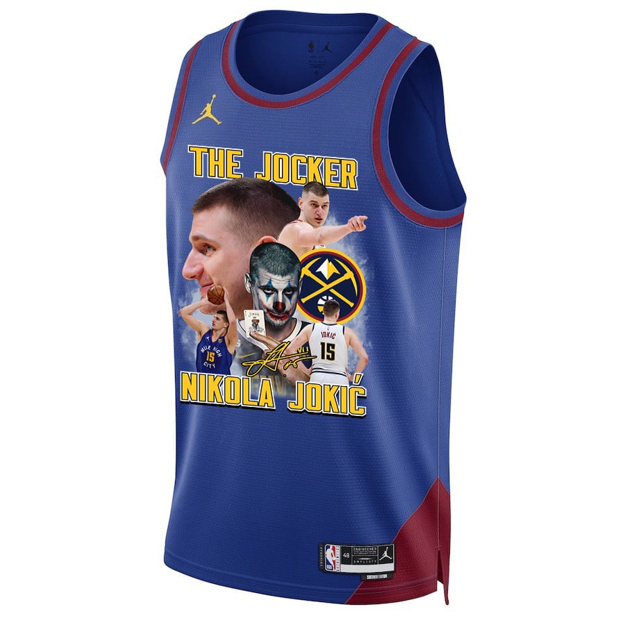 Nikola Jokic 15 Denver Nuggets Joker's Magic 2023 Champions Swingman Blue NBA Jersey Men's