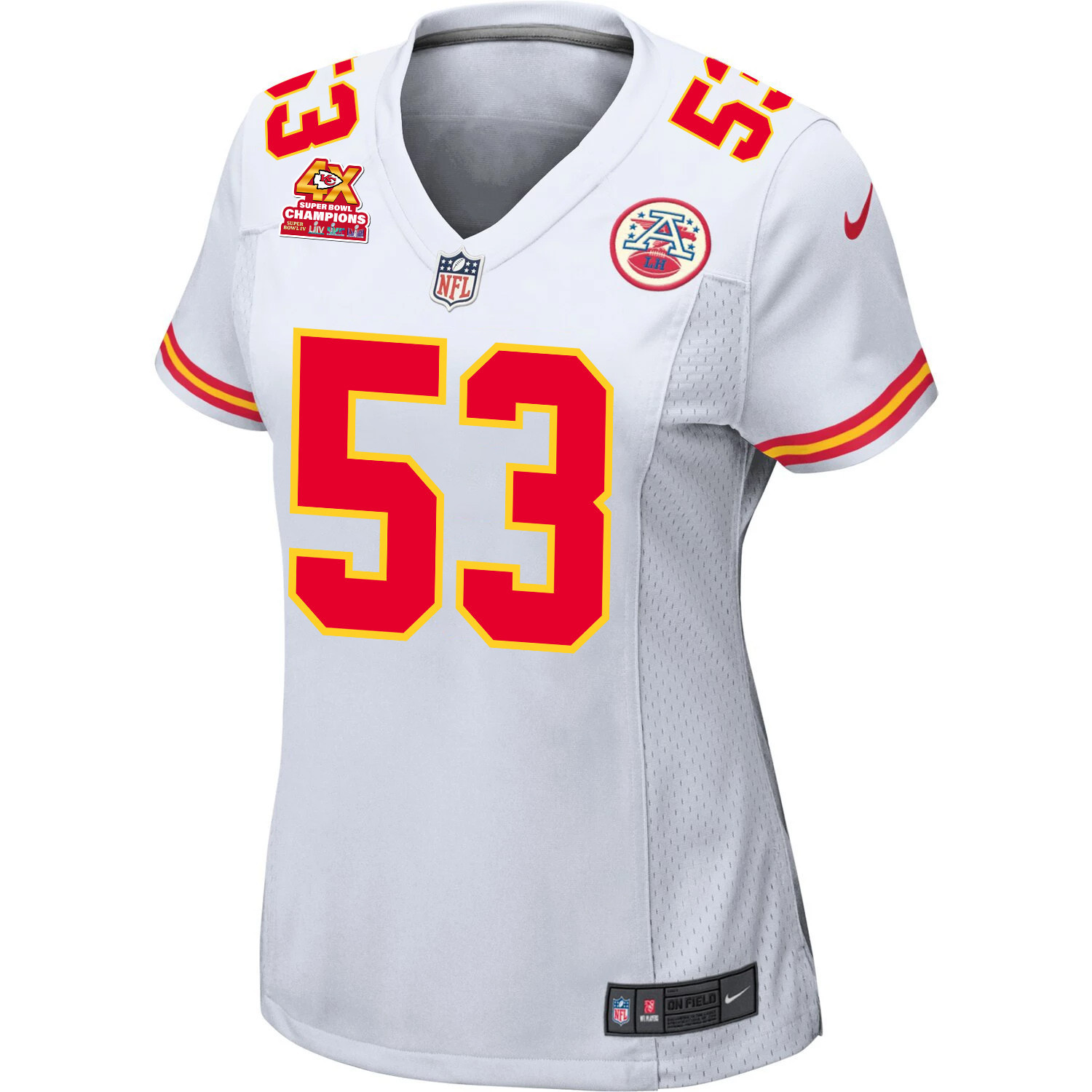 BJ Thompson 53 Kansas City Chiefs Super Bowl LVIII Champions 4X Game White NFL Jersey Women's