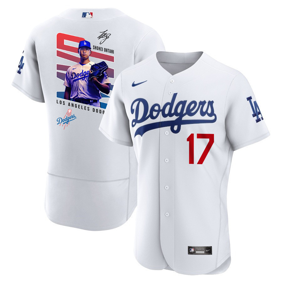 Shohei Ohtani 17 Los Angeles Dodgers Signed MVP 2023 Home ELITE White MLB Jersey Men's
