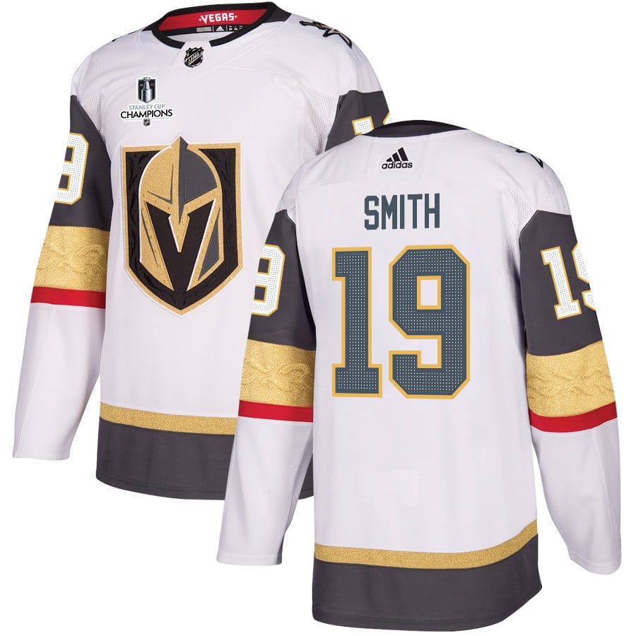Reilly Smith 19 Vegas Golden Knights Stanley Cup 2023 Champions Patch Away Breakaway White NHL Jersey Men's