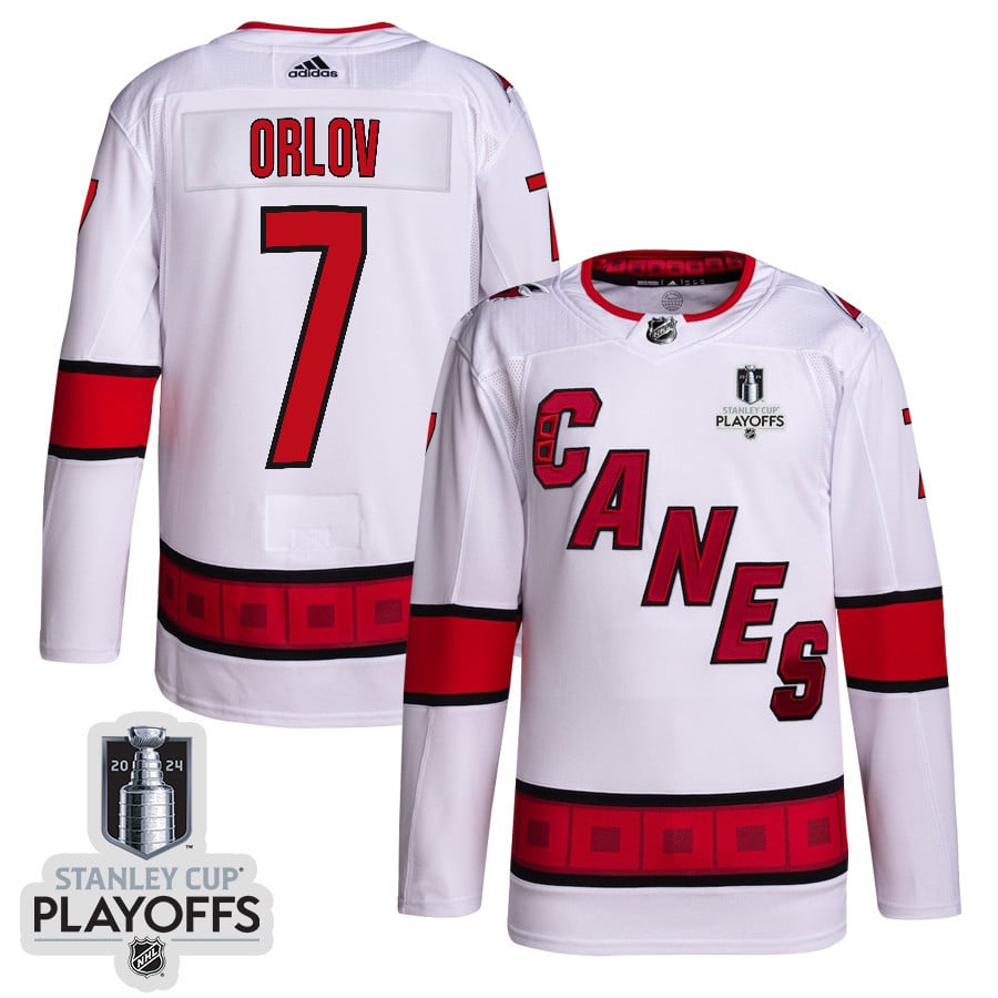 Dmitry Orlov 7 Carolina Hurricanes 2024 Playoffs Patch Away White NHL Jersey Men's