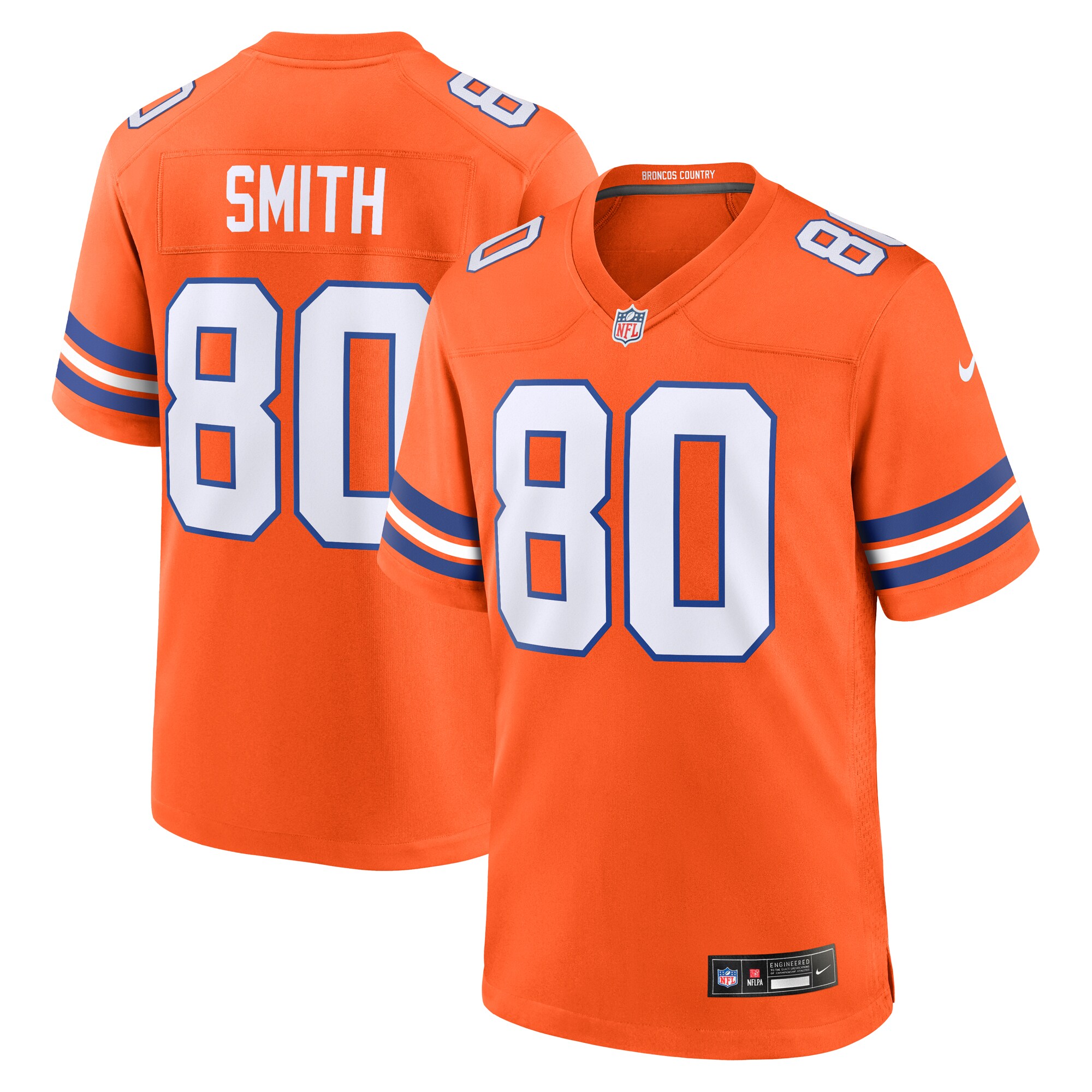 Denver Broncos Rod Smith Orange Mile High Collection 1977 Throwback Retired Player Game NFL Jersey Men's