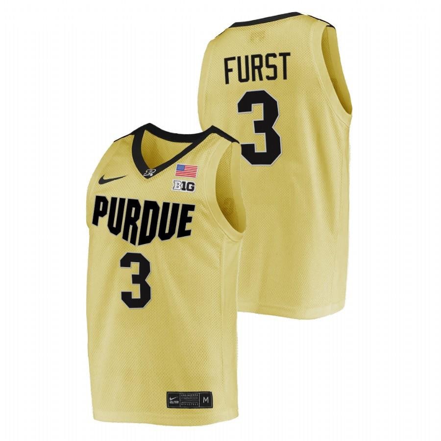 Caleb Furst 3 Gold Purdue Boilermakers 2023 Top overall seed College NCAA Jersey Men's