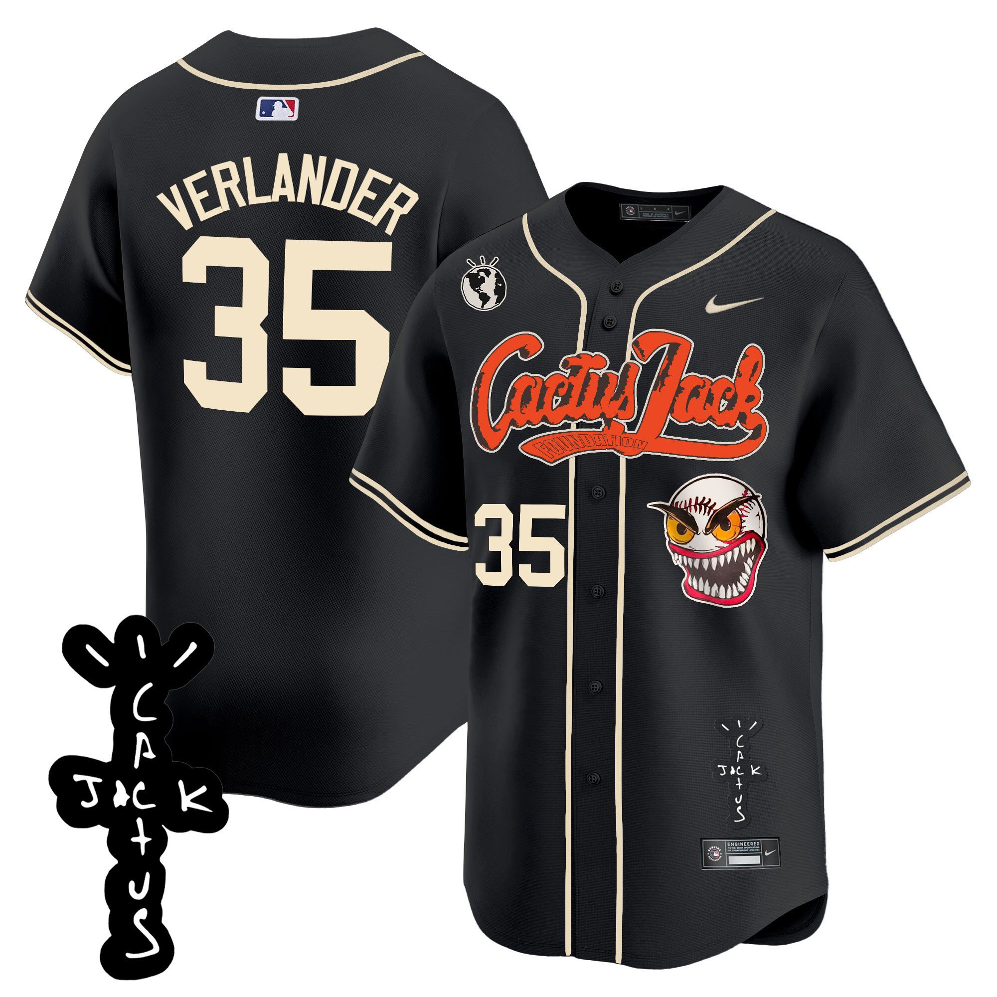 Justin Verlander 35 Houston Astros Cactus Jack Patch V2 Black MLB Jersey Men's