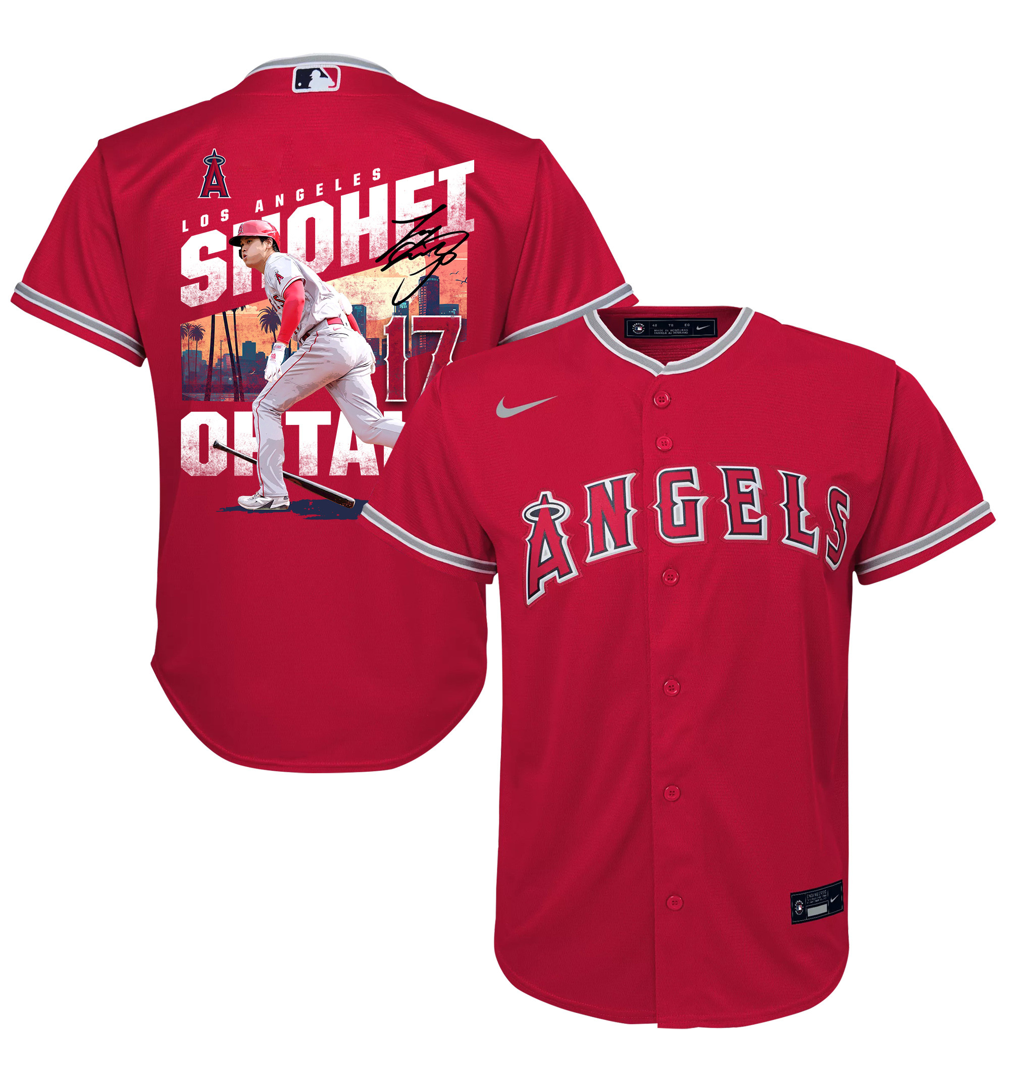 Shohei Ohtani 17 Los Angeles Angels Signed City 2023 Alternate Player Red MLB Jersey Youth