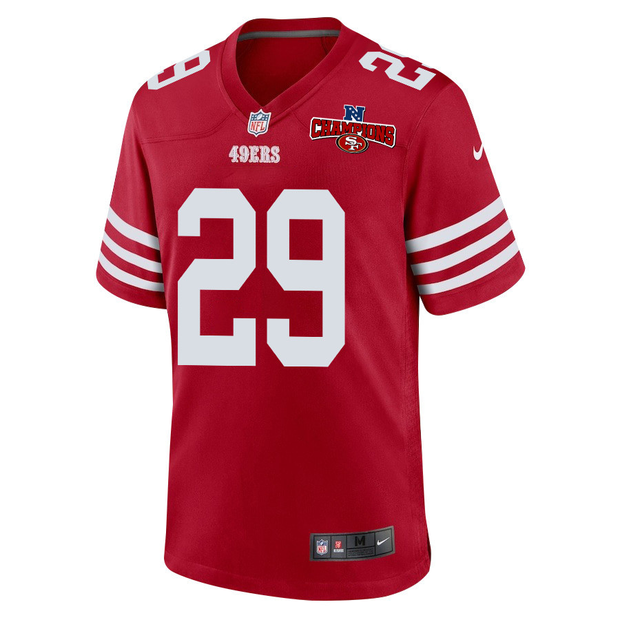 Talanoa Hufanga 29 San Francisco 49ers NFC Champions Patch Game Scarlet NFL Jersey Men's