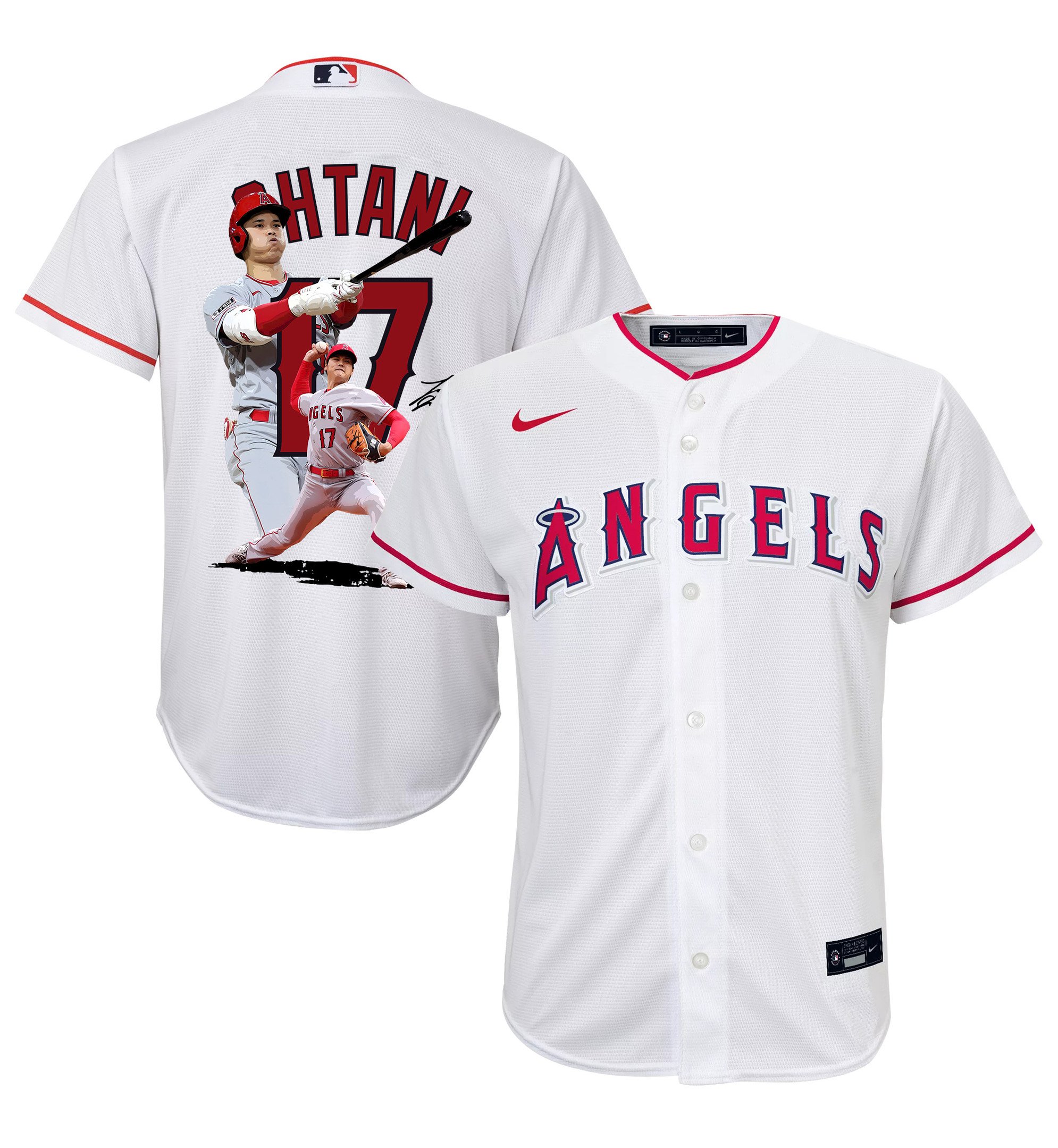 Shohei Ohtani 17 Los Angeles Angels Signed Decisive Blow 2023 Home White MLB Jersey Youth
