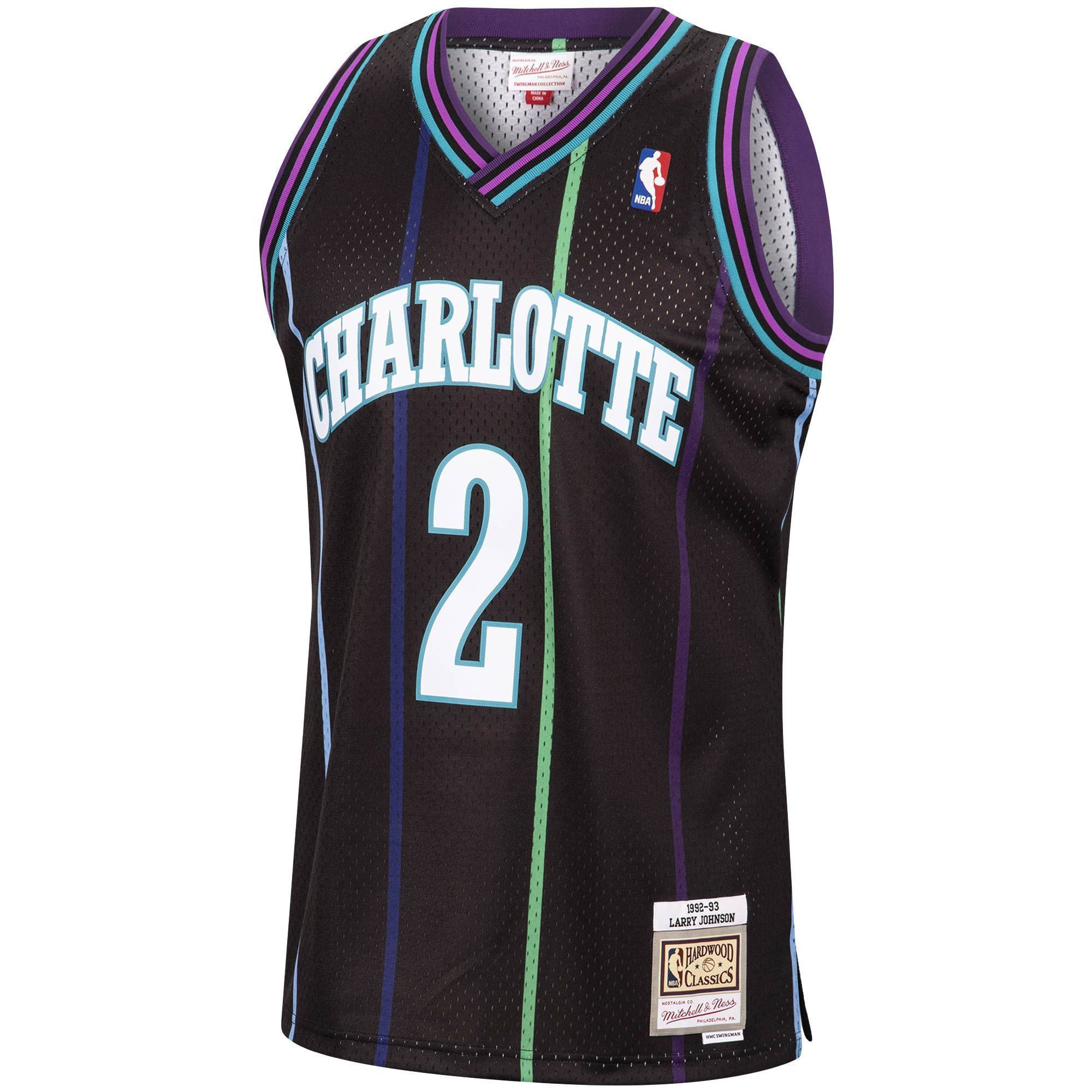 Larry Johnson Charlotte Hornets Mitchell Ness 1992-93 Hardwood Classics Reload Swingman Black NBA Jersey Men's