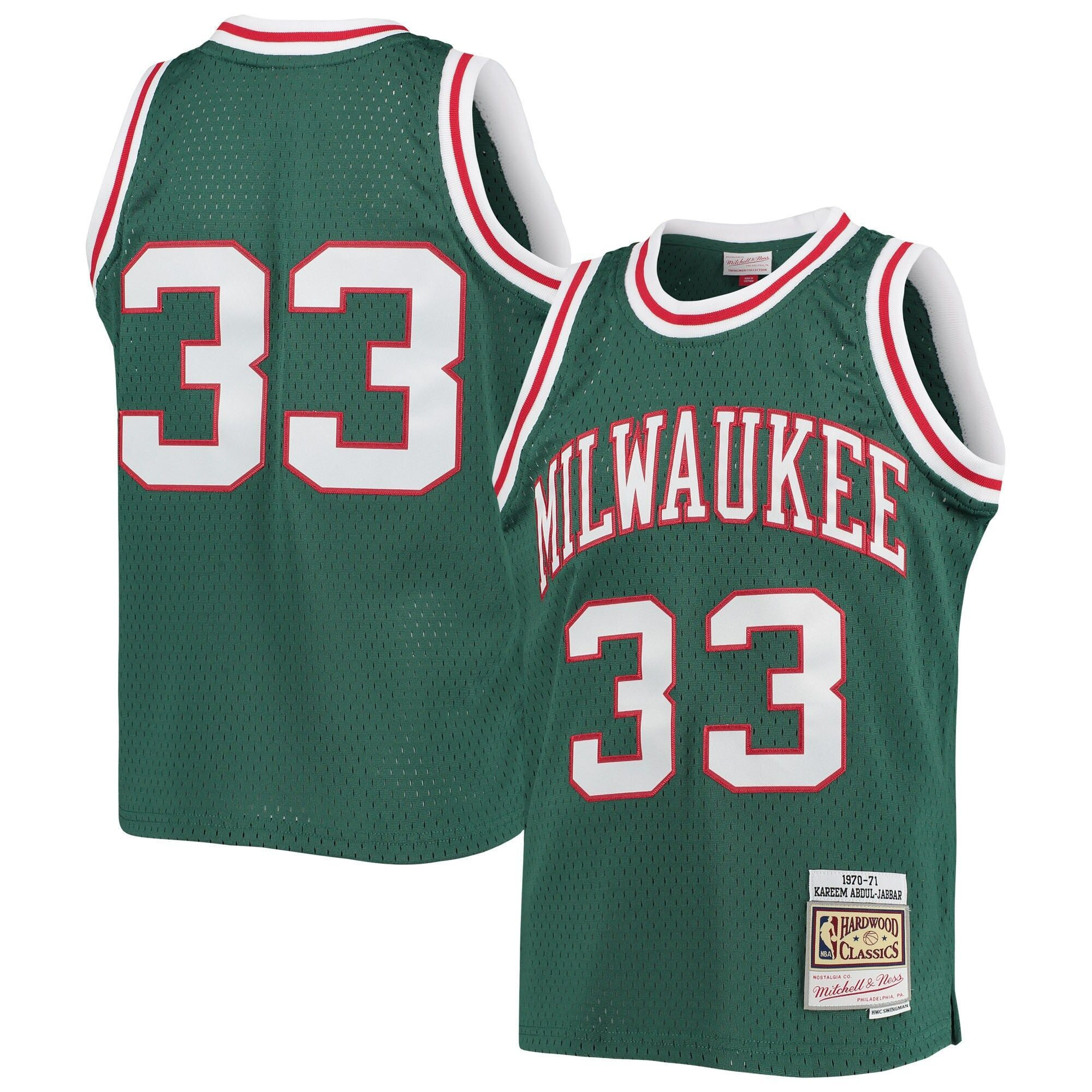 Kareem Abdul-jabbar Milwaukee Bucks Mitchell&Nes 1970-71 Hardwood Classics Swingman Green NBA Jersey Youth