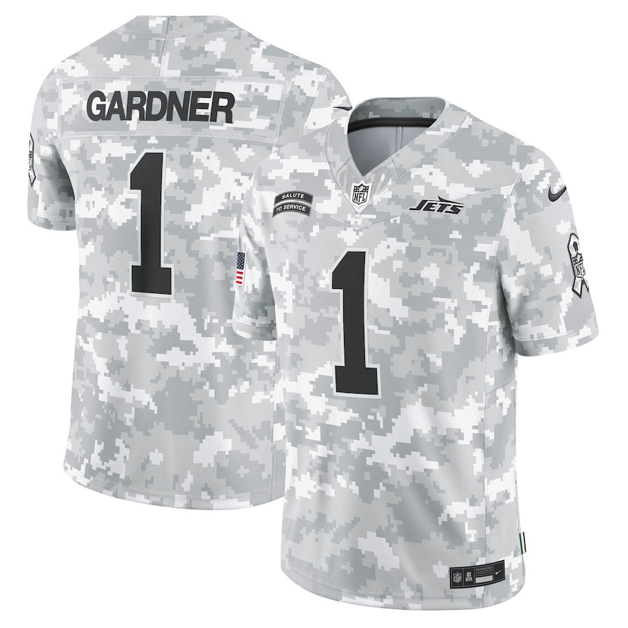 Sauce Gardner 1 New York Jets 2024 Salute to Service Limited Arctic Camo NFL Jersey Men's
