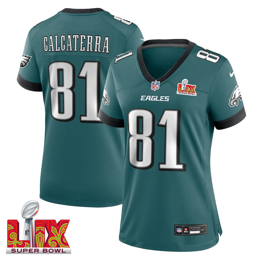 Grant Calcaterra #81 Philadelphia Eagles Super Bowl LIX Midnight Green NFL Jersey Women's
