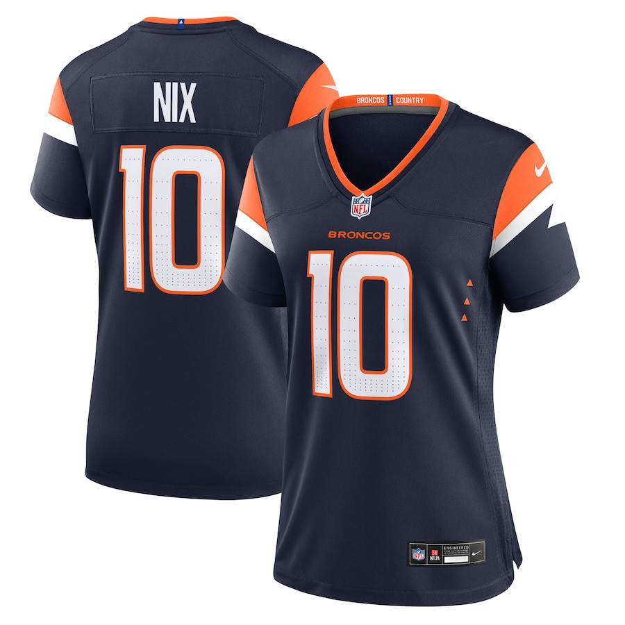 Bo Nix 10 Denver Broncos Alternate Game Navy NFL Jersey Women's