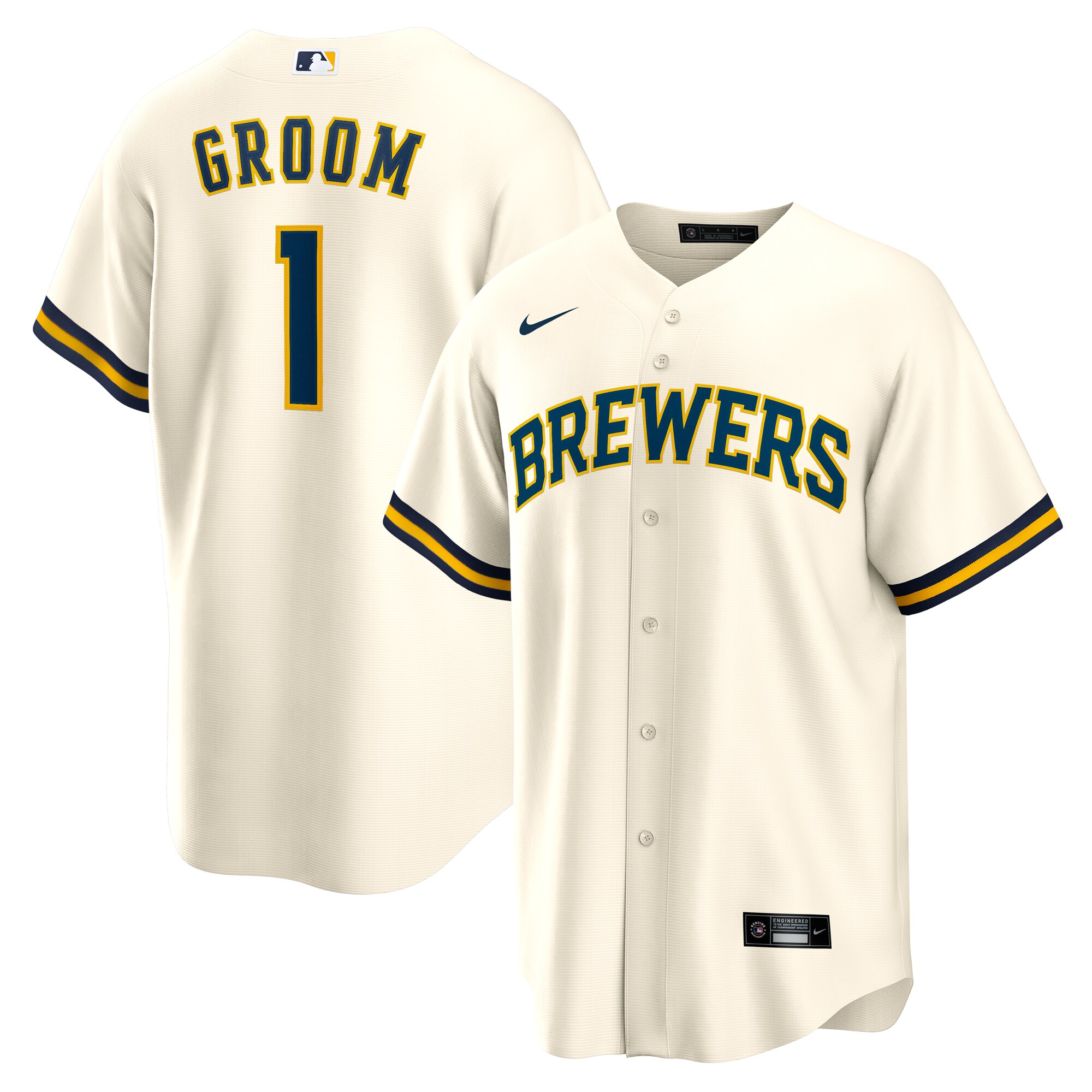 Milwaukee Brewers White #1 Groom Home MLB Jersey Men's
