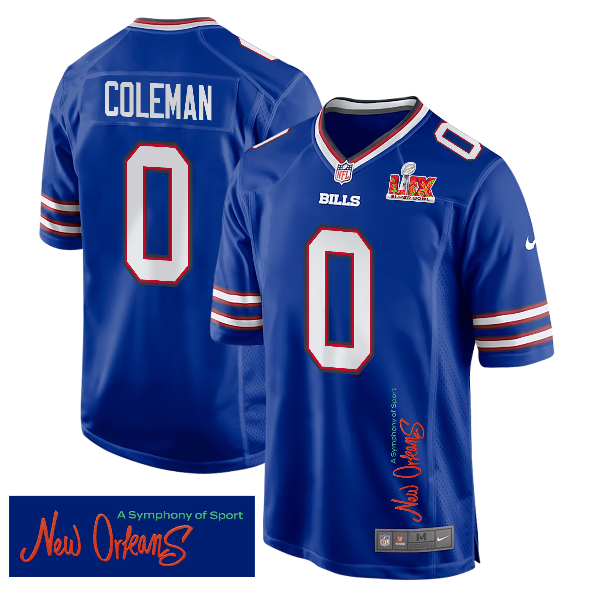 Keon Coleman 0 Buffalo Bills Super Bowl LIX New Orleans A Symphony of Sport' EMBROIDERED Game Royal NFL Jersey Men's