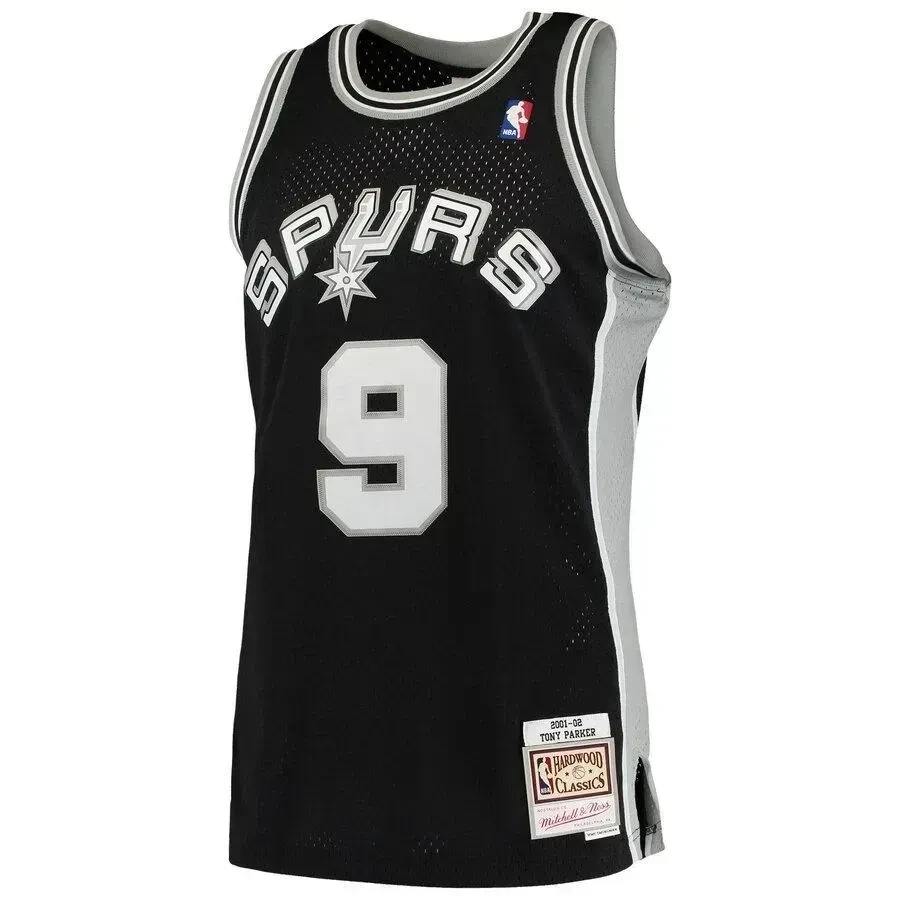 Tony Parker 9 San Antonio Spurs Mitchell Ness 2001-02 Hardwood Classics Swingman Black NBA Jersey Men's