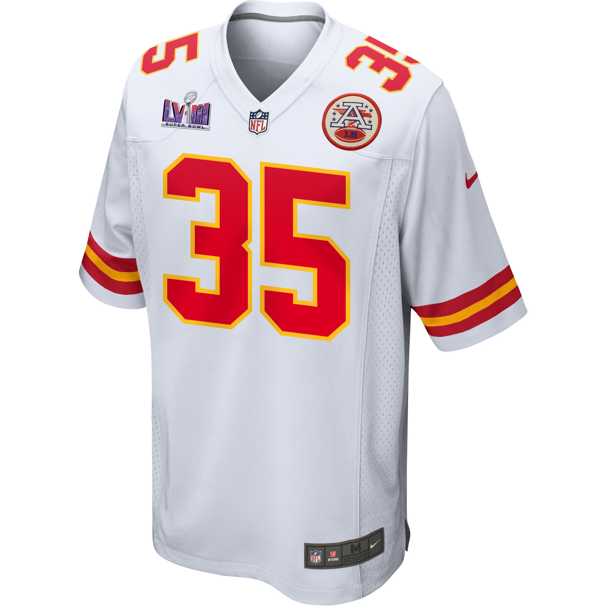 Jaylen Watson 35 Kansas City Chiefs Super Bowl LVIII Patch Game White NFL Jersey Men's