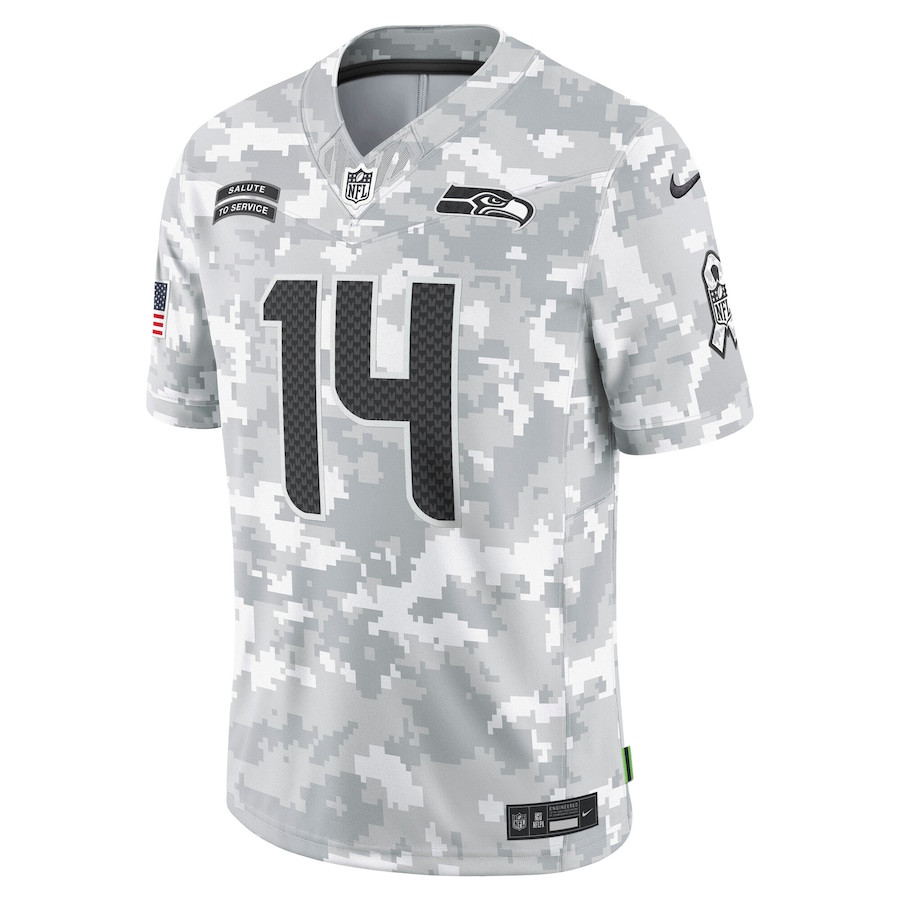 DK Metcalf 14 Seattle Seahawks 2024 Salute to Service Limited Arctic Camo NFL Jersey Men's