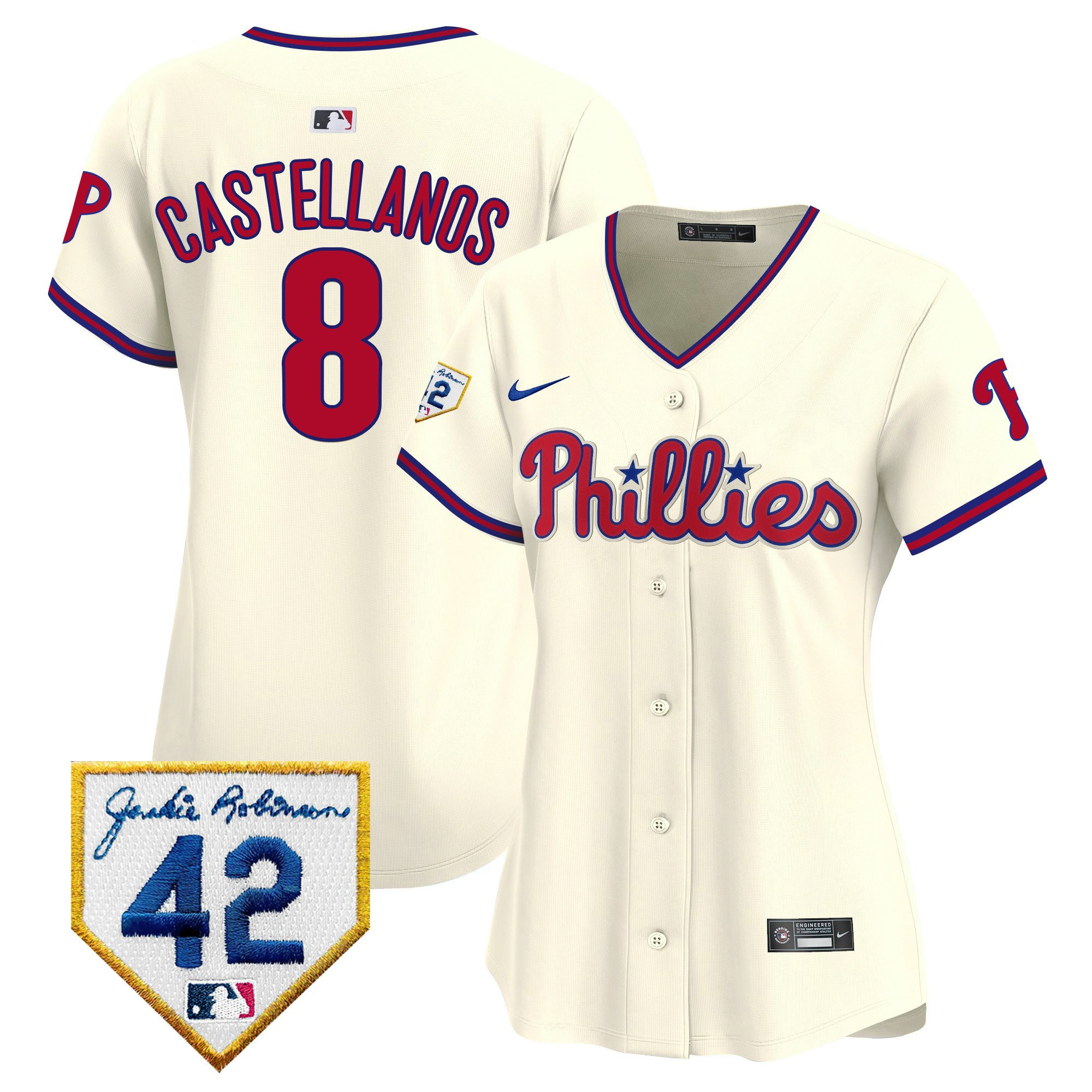 Nick Castellanos 8 Philadelphia Phillies 2024 Jackie Robinson Patch Cream MLB Jersey Women's