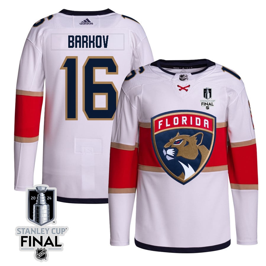 Aleksander Barkov 16 Florida Panthers 2024 STANLEY CUP Final Away Breakaway White NHL Jersey Men's